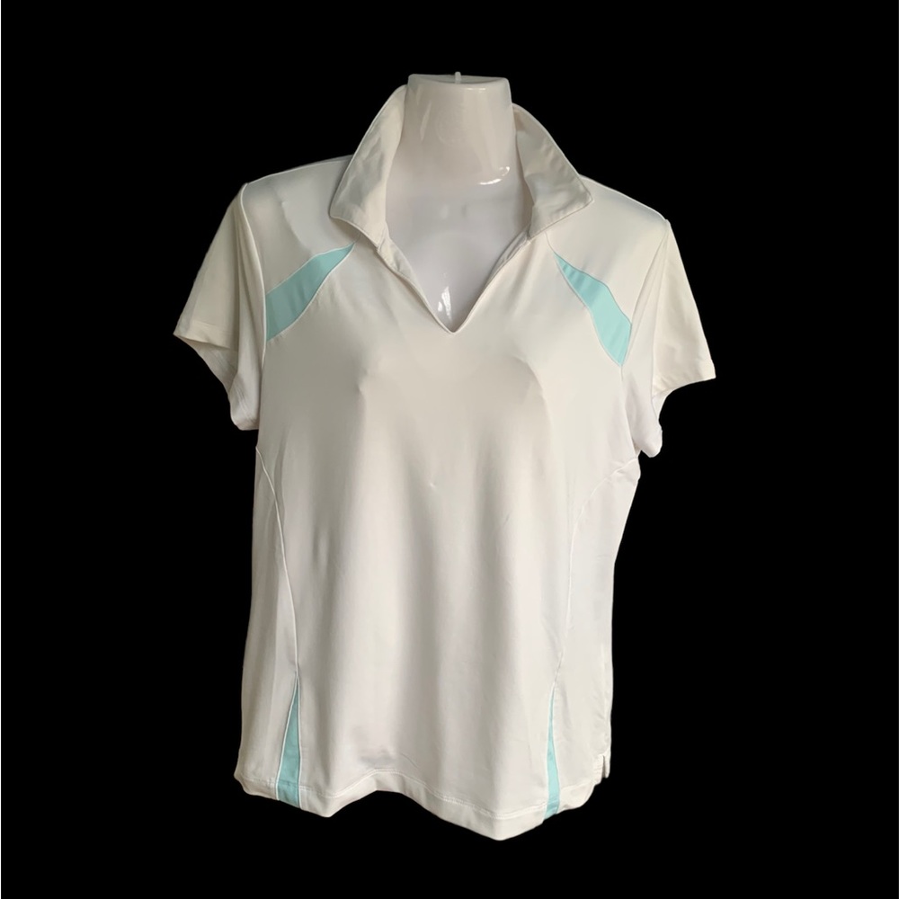 EP Pro Tour Tech Golf Top, White/ Blue Trim,Large.